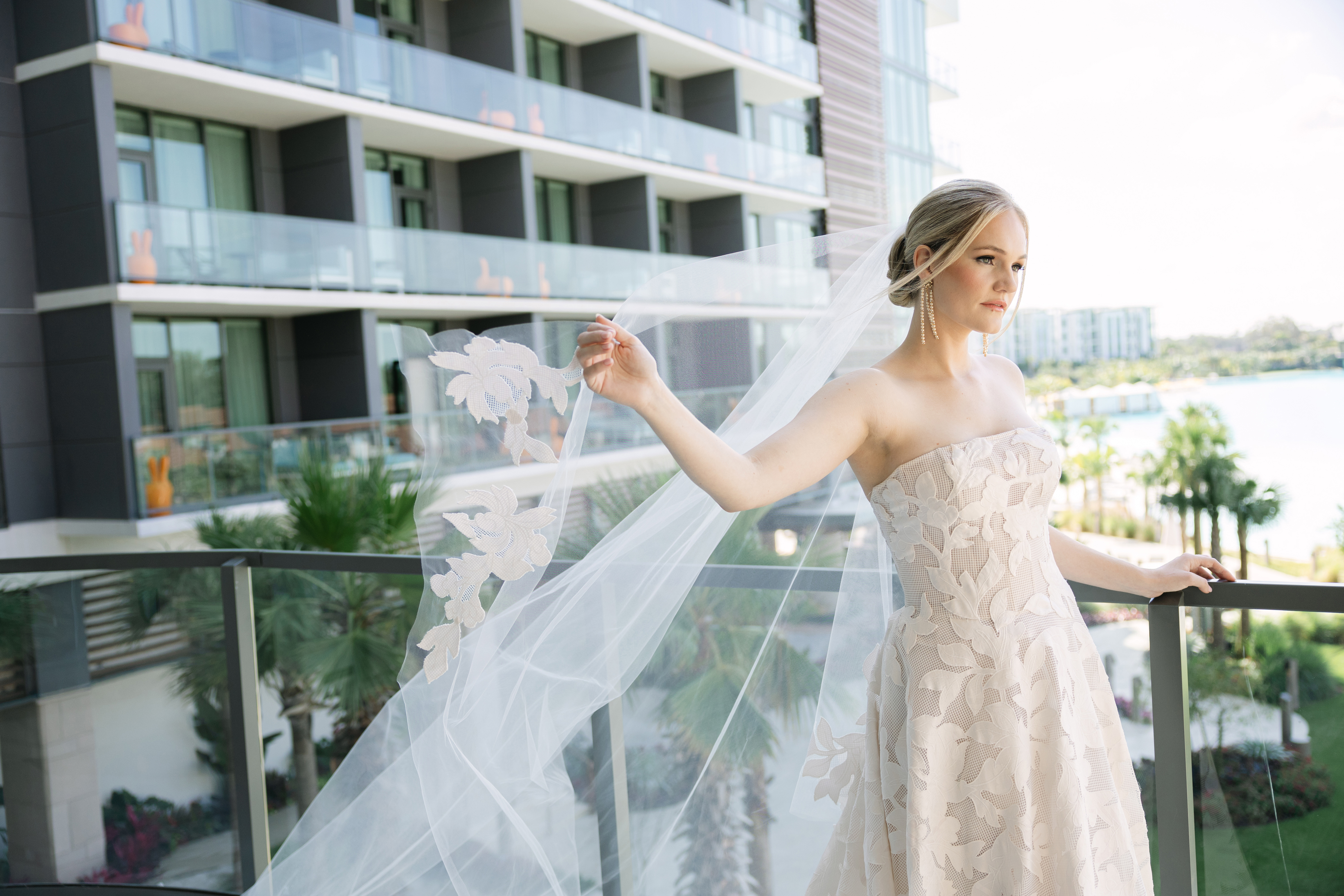 elegant lace wedding dress on bride 