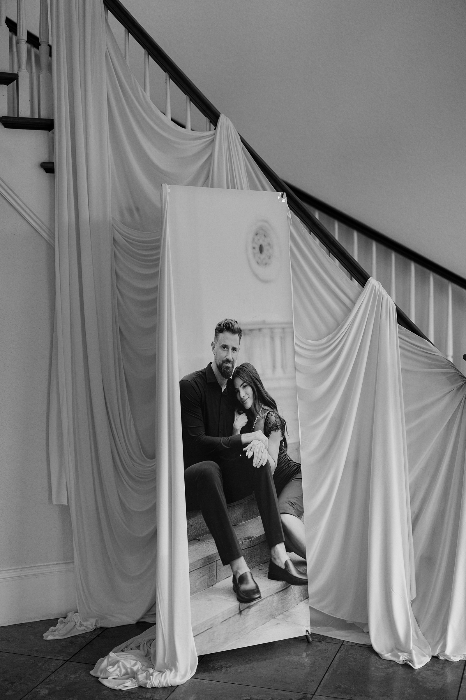 black and white picture of wedding ceremony decor