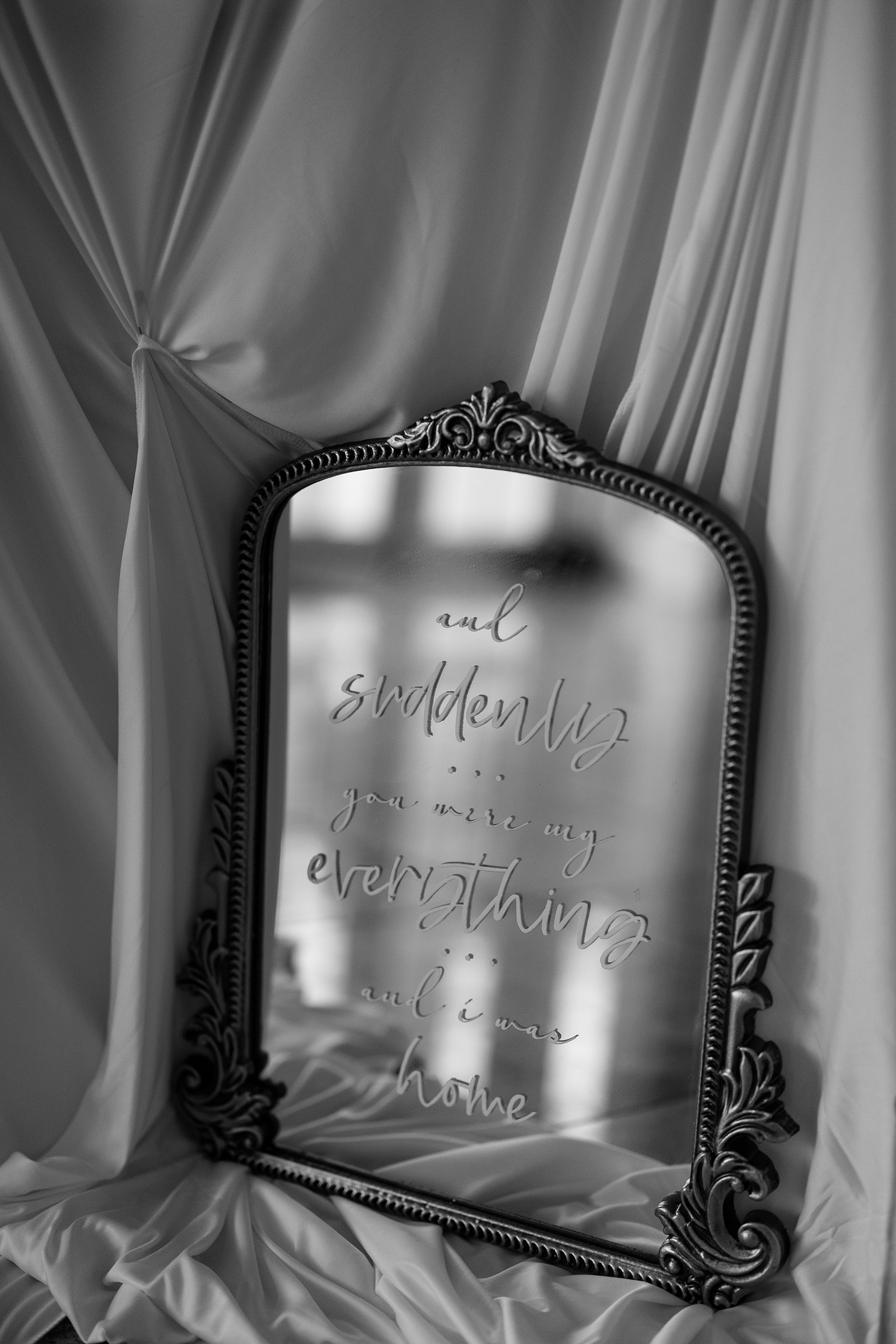 black and white picture of wedding ceremony decor
