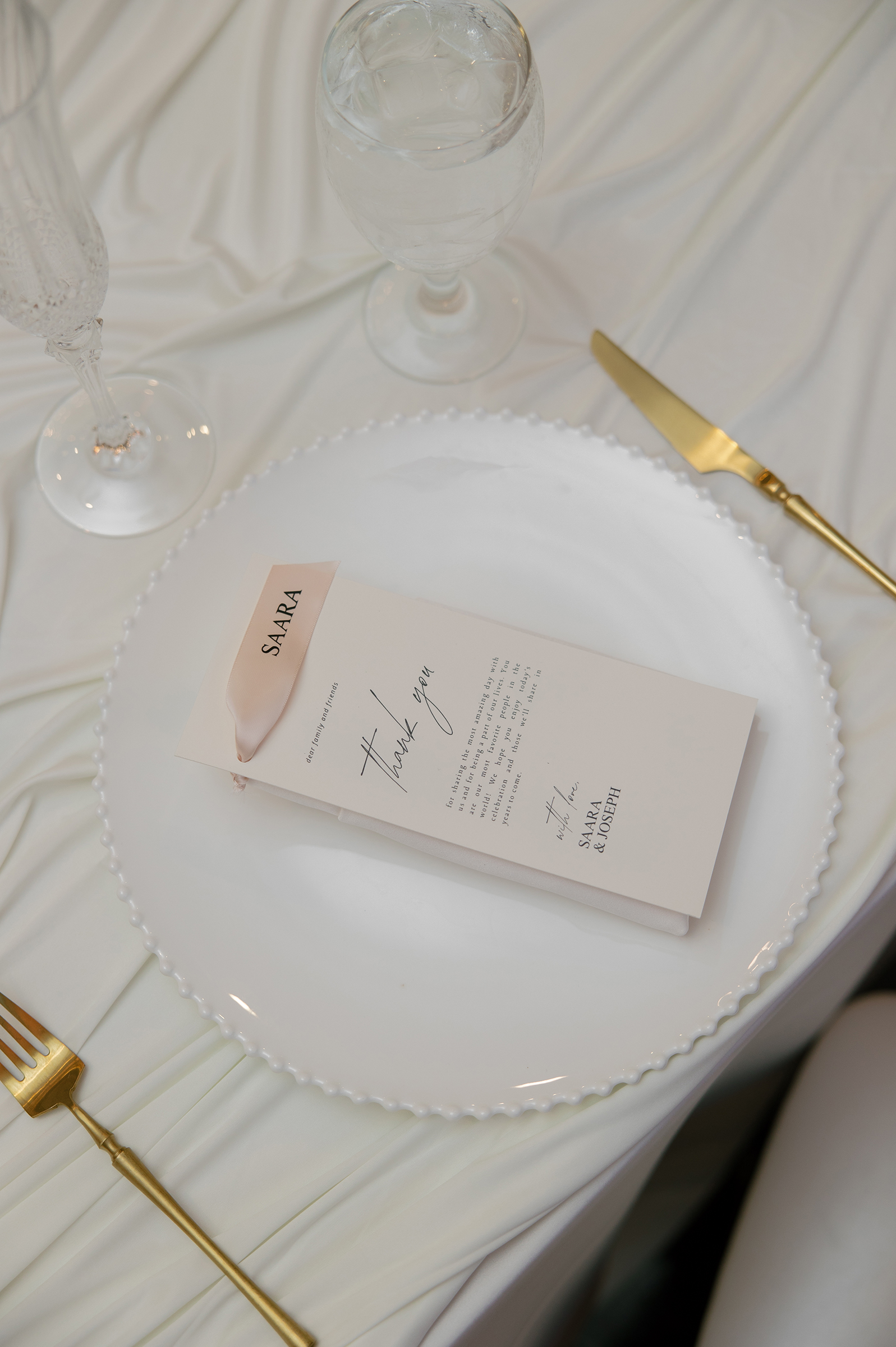 pink, white, gold wedding tablescape