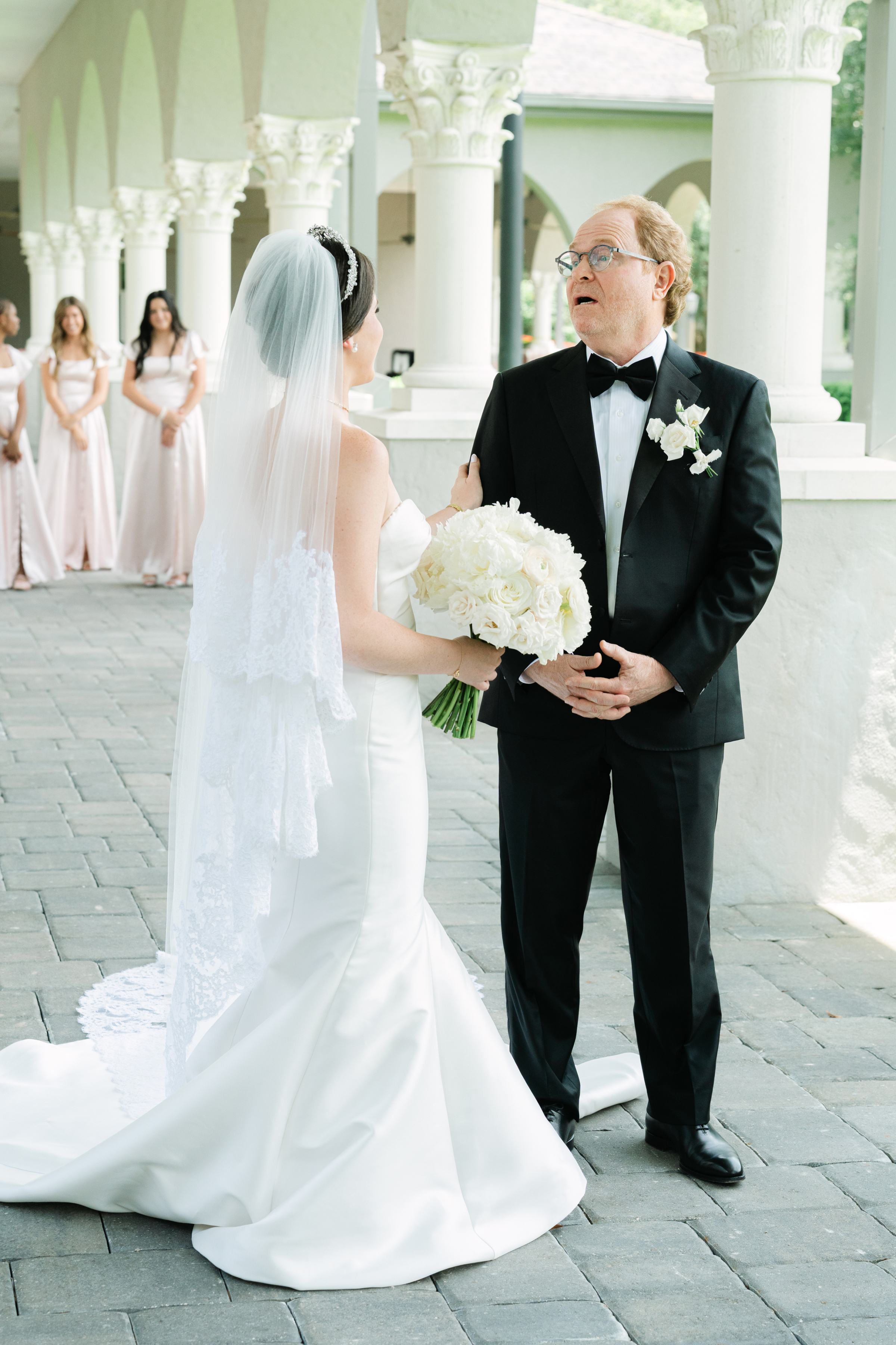 bride's first look with dad