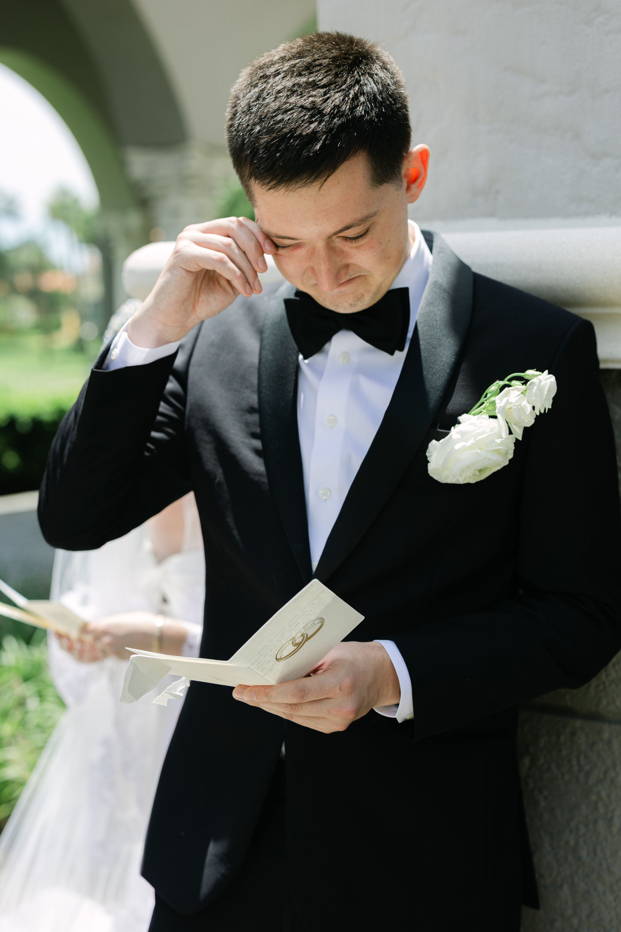 bride and groom during first look
