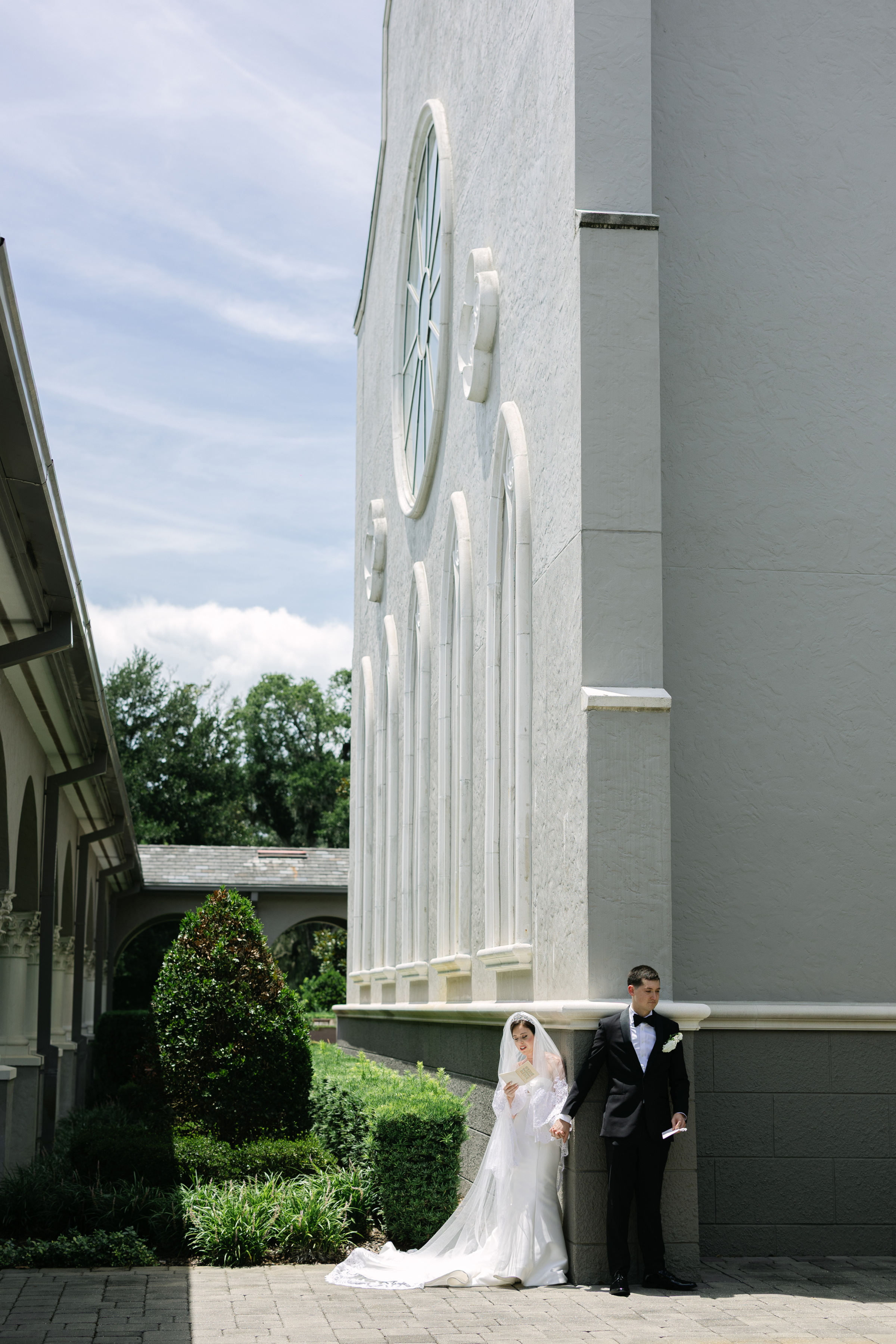 bride and groom during first look
