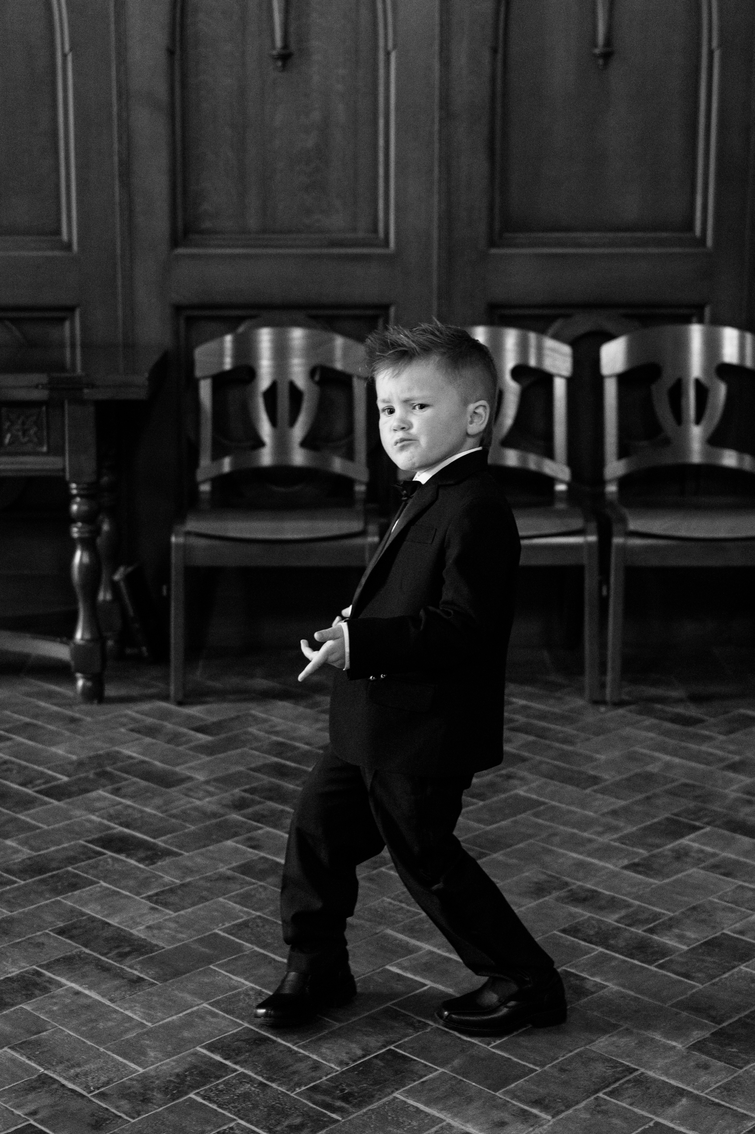 black and white wedding picture of wedding guests