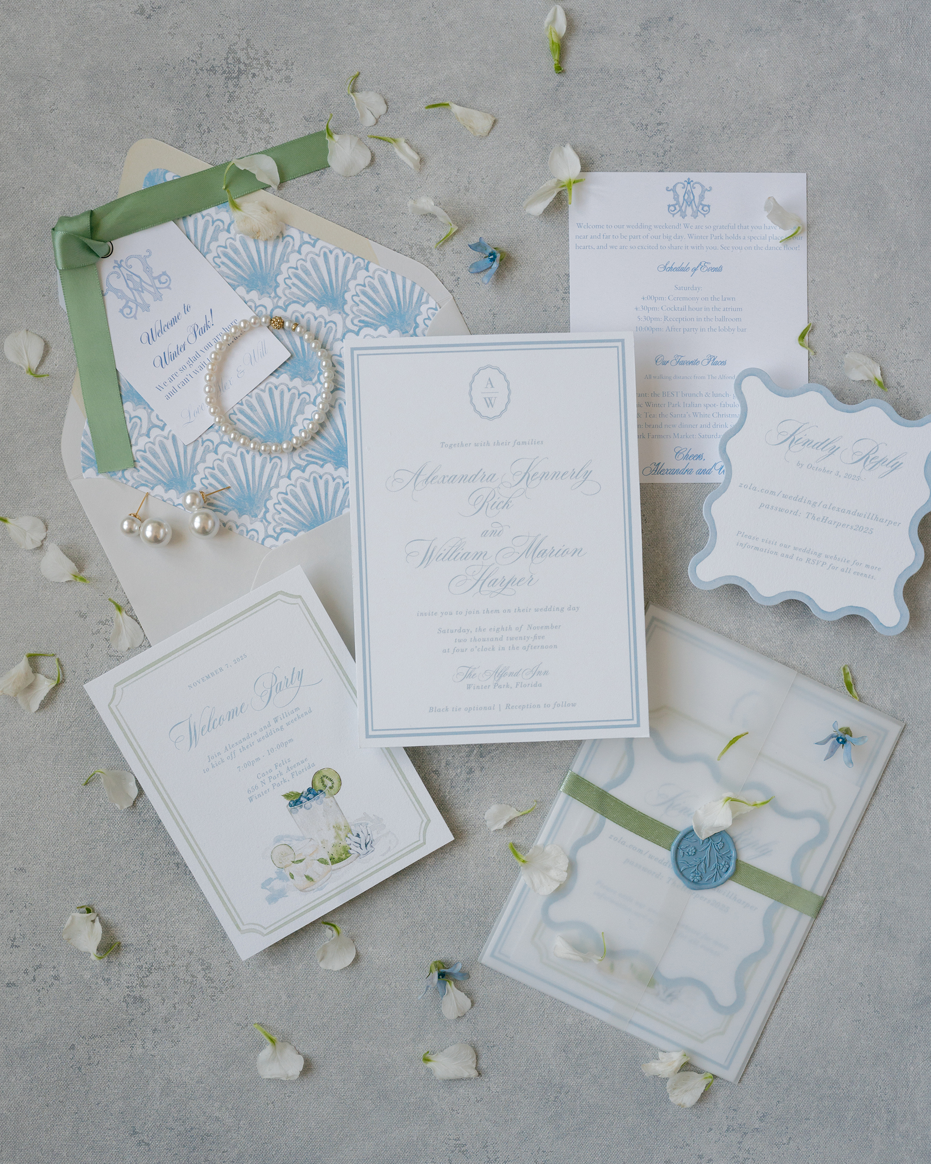 green and blue flat lays