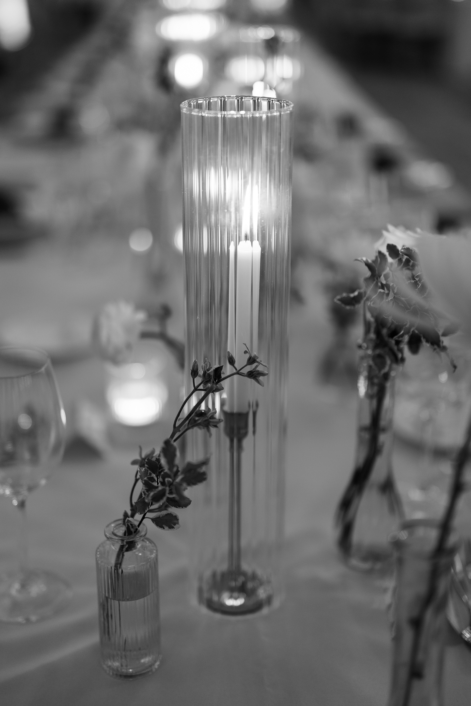 clean and minimalist wedding reception tablescape