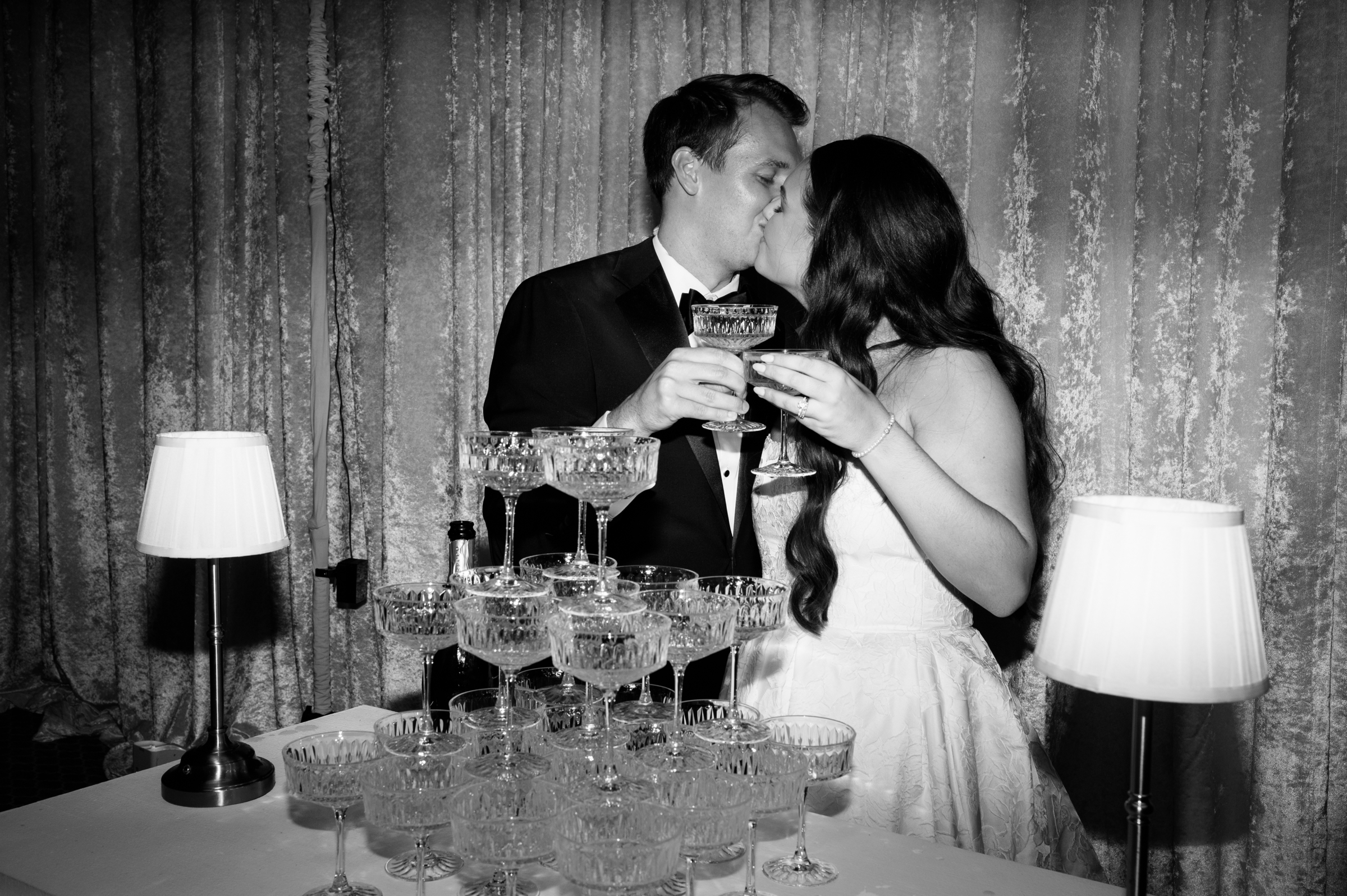 wedding reception champagne tower