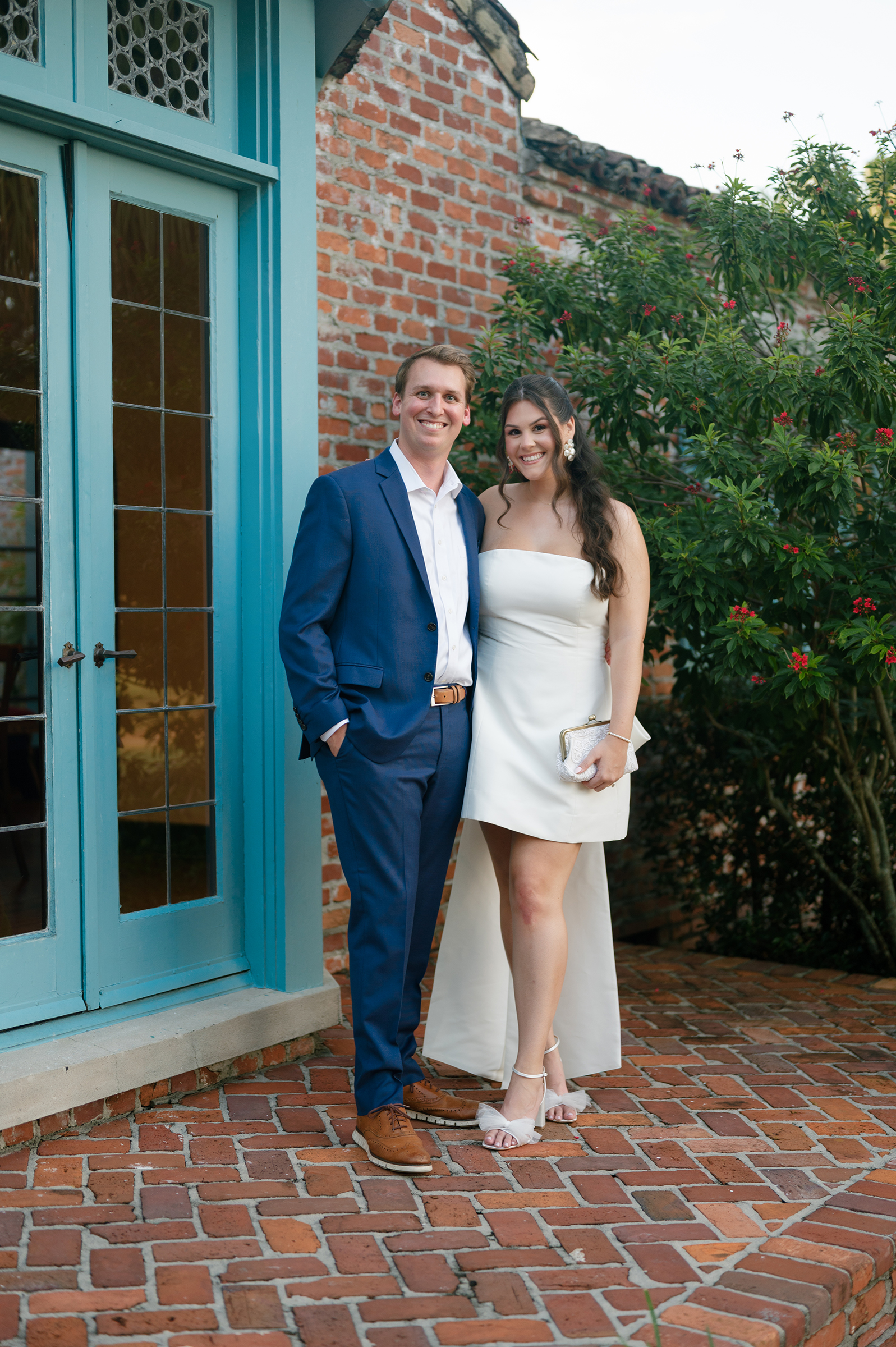 classy bride and groom rehearsal outfits