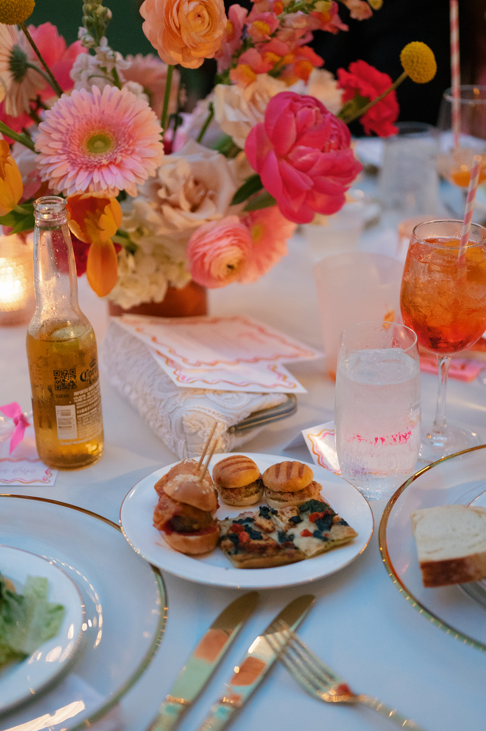 romantic garden-inspired florals with wedding rehearsal appetizers
