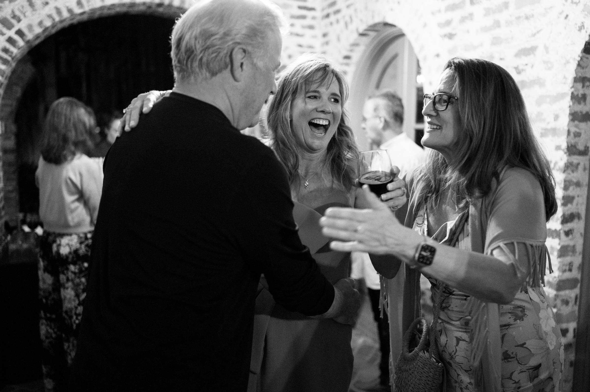 black-and-white picture of wedding guests