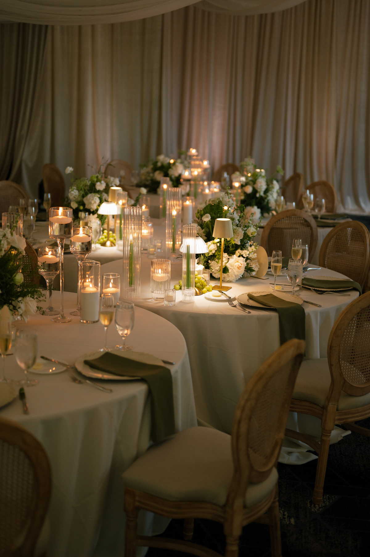 luxury Orlando wedding reception at Bella Collina with romantic candlelight and draping