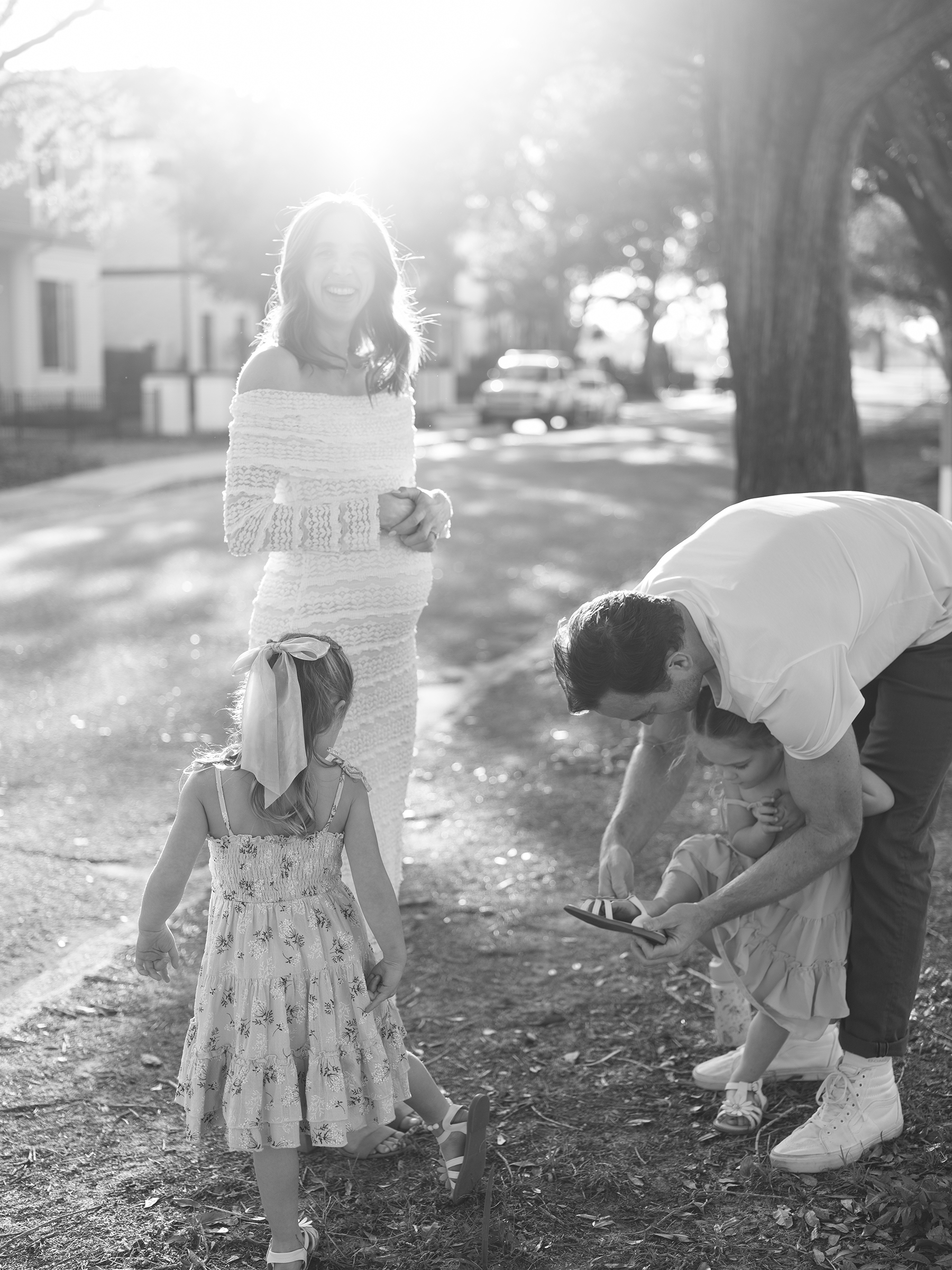 black-and-white maternity family portrait