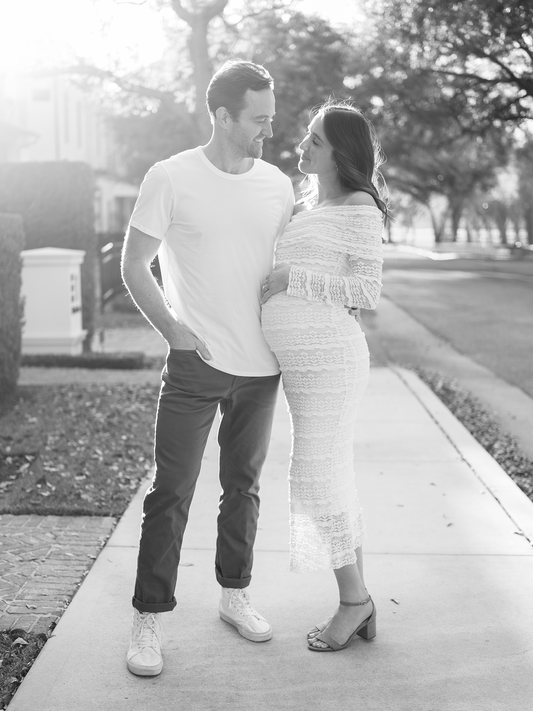 black-and-white maternity photo